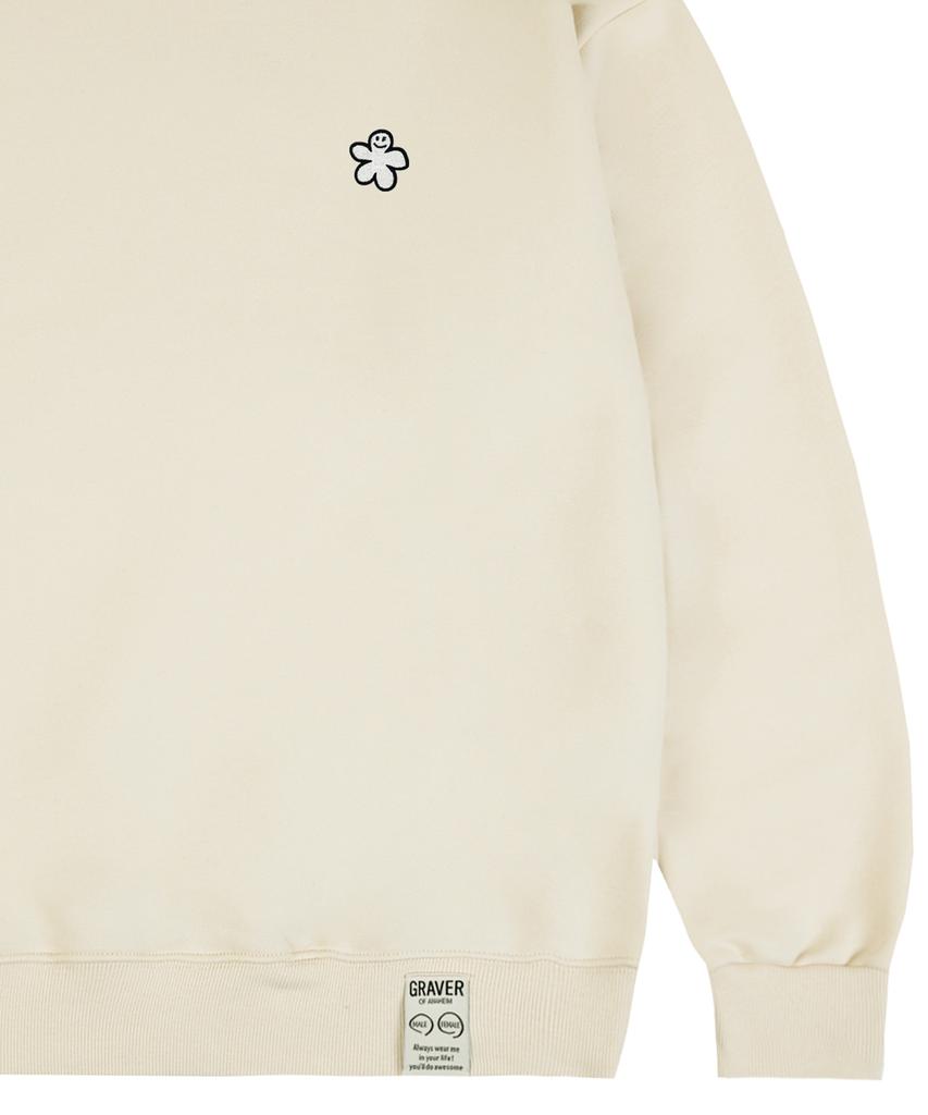 GRAVER [Unisex] White Odd Flower Embroidered Sweatshirt_Cream