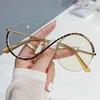 Round Semi-Rimless S Shape Glasses Women Eyeglasses Big Frame Clear Lens Optical Eyewear Men Vintage Anti-Blue Light Computer Eyeglass