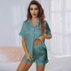 Women's Pajamas Set Satin Sleepwear Button Down Tops and Shorts Pajama 2 Piece Suit Pyjama Femme Nightwear Loungewear for Summer