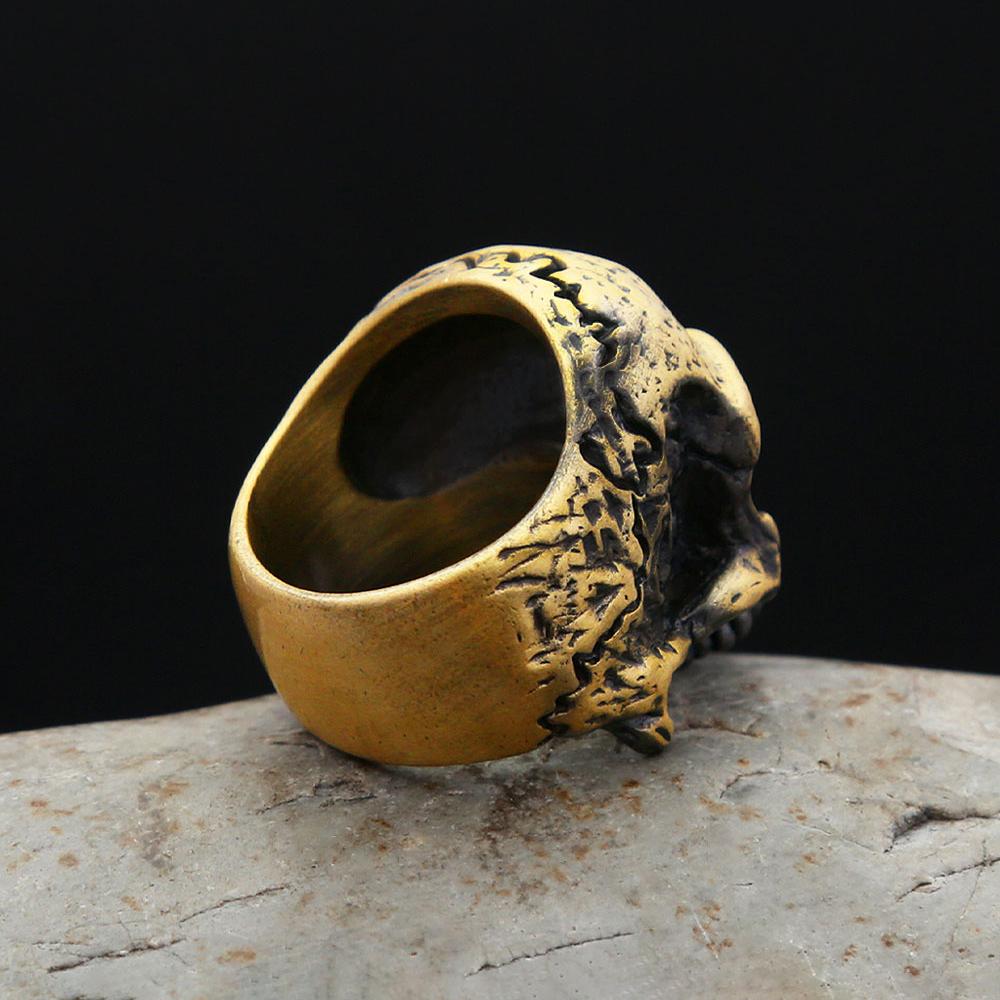 Gothic Punk Brass Skull Rings Hip Hop Rock Vintage Personality Skeleton Ring For Men Women Locomotive Biker Jewelry Dropshipping