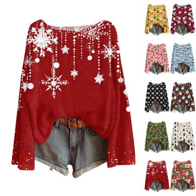 Женский модный свитер с рождественским принтом, легкий, повседневный трикотажный пуловер с длинным рукавом