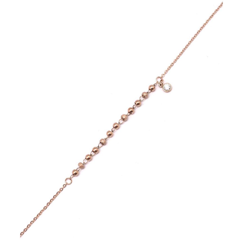 Les Trésors De Lily [Q0914] - Rose Gold 'Choréographie' Steel Anklet - 3 Mm Beads - 4 Mm Rhinestones