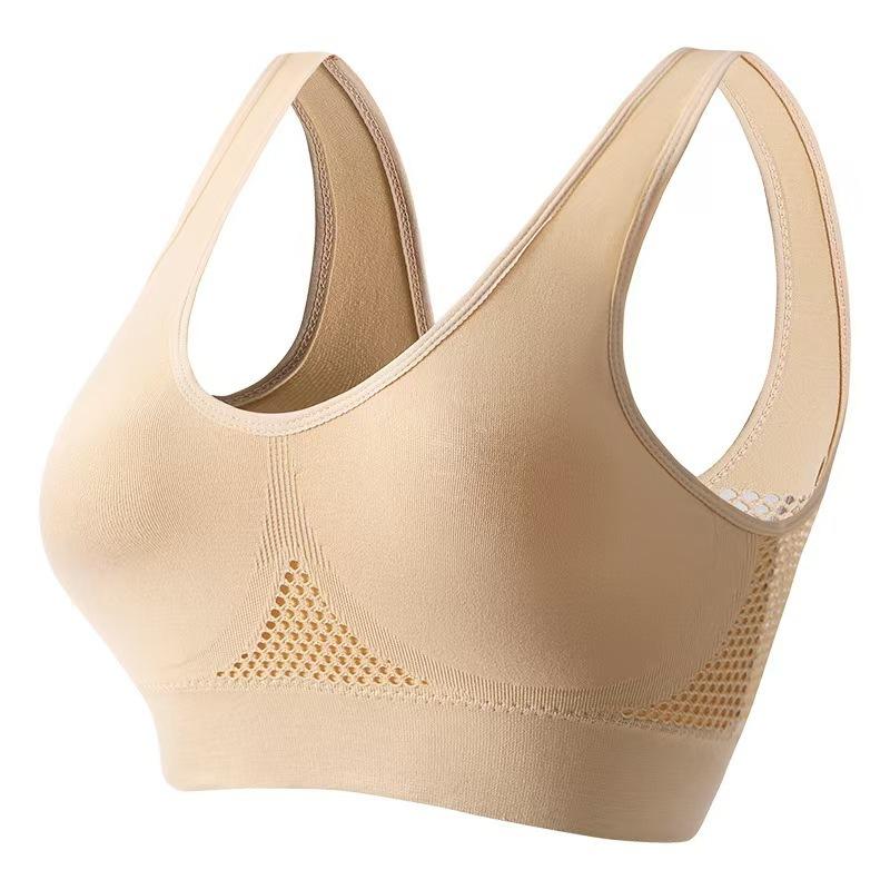 Mesh-panel sports bra with breathable perforations – plus size yoga and running sports bra