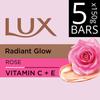 Lux Even-Toned Glow Bathing Soap With Vitamin C And E For Soft Moisturised Skin And Superior Glow Pack Of 5 150g Each For Face And Body