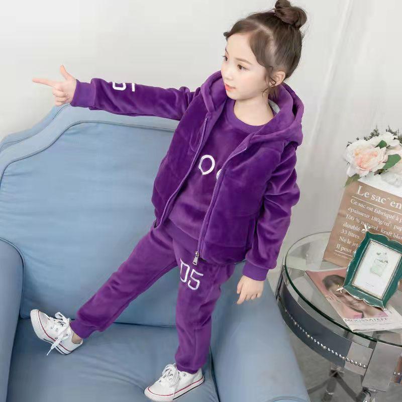 Winter Girls Tracksuit Autumn Toddler Teenager Clothes Tiger Velvet Jacket + Hoodie + Pant Children Kids 8 9 10 11 12 Year