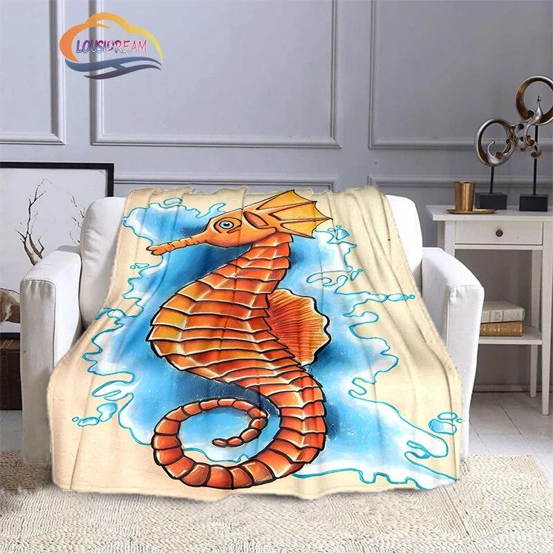 Marine Animal Sea Horse Blankets Super Soft Hippocampus Flannel Blanket Warm Lightweight Kids Bedding Sofa Chairs All Seasons