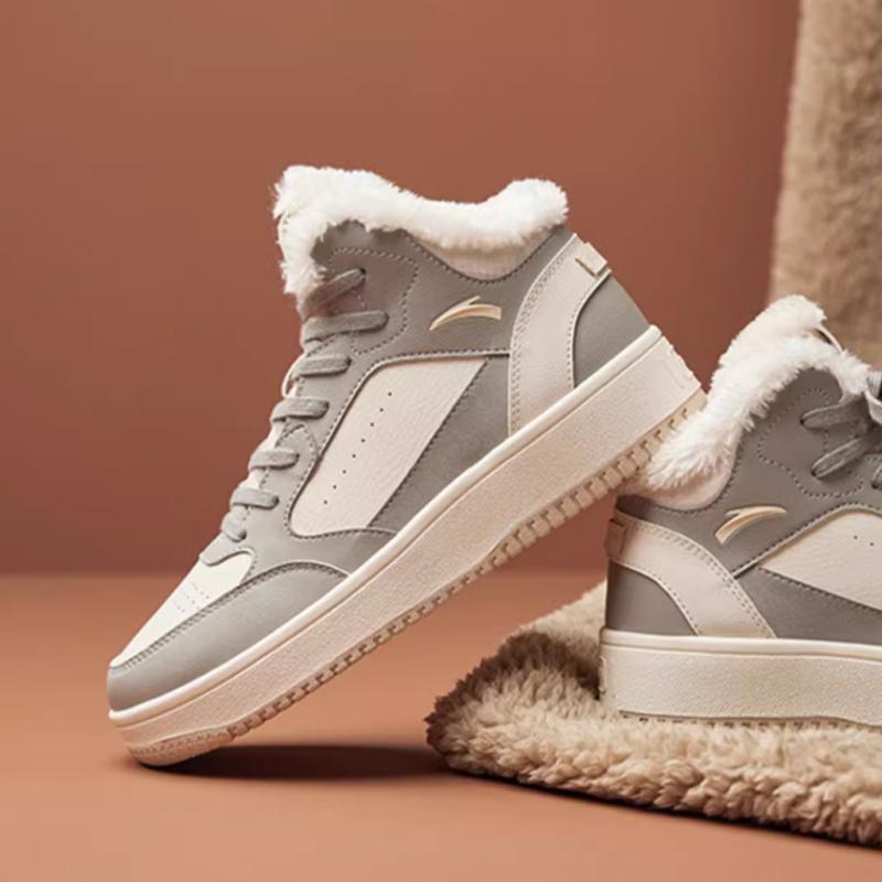 Anta Кроссовки женские из ткани, кожи, флиса, с подкладкой, теплые, нескользящие, износостойкие, с высоким берцем, серые 922248913-3