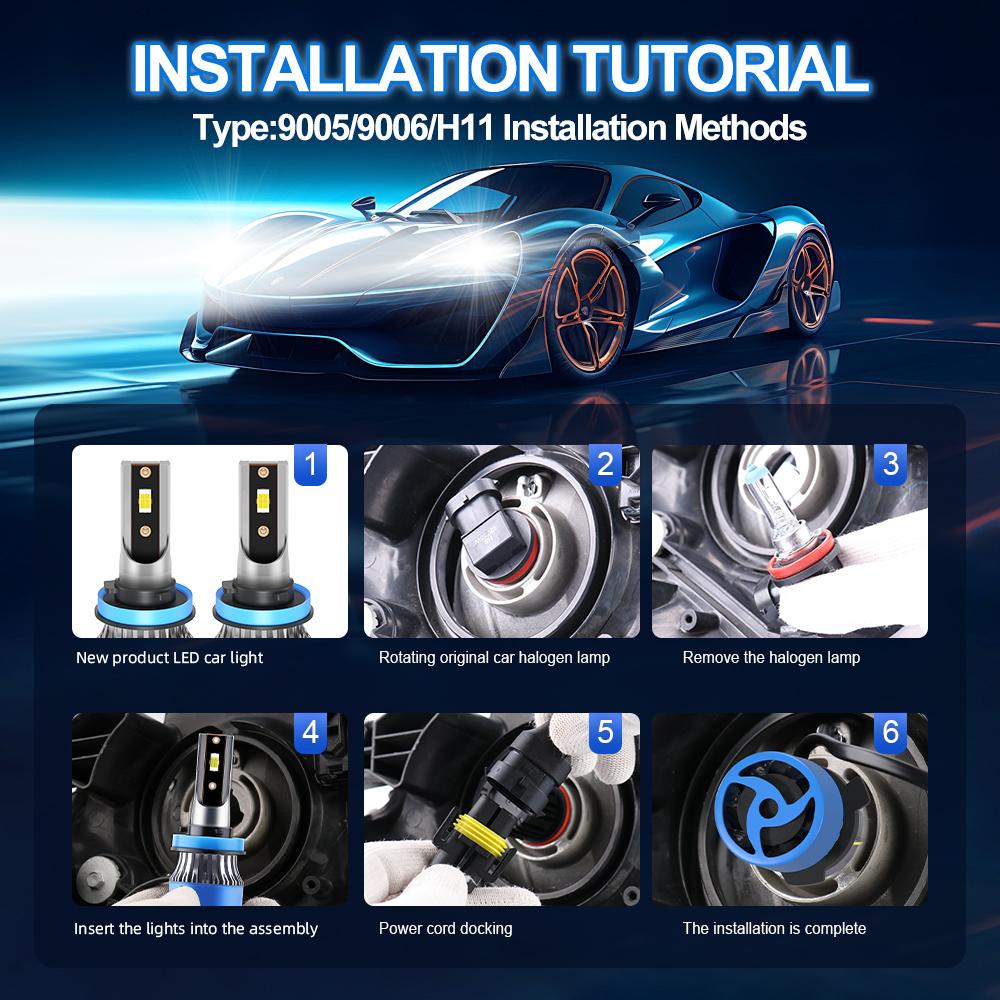 Roadsun 2pcs 9005/HB3 9006/HB4 9007 H1 H4 H7 H11 H13 Bulbs High&Low Lamps 25000LM 150W LED Bulbs CSP Chips With Cooling Fan