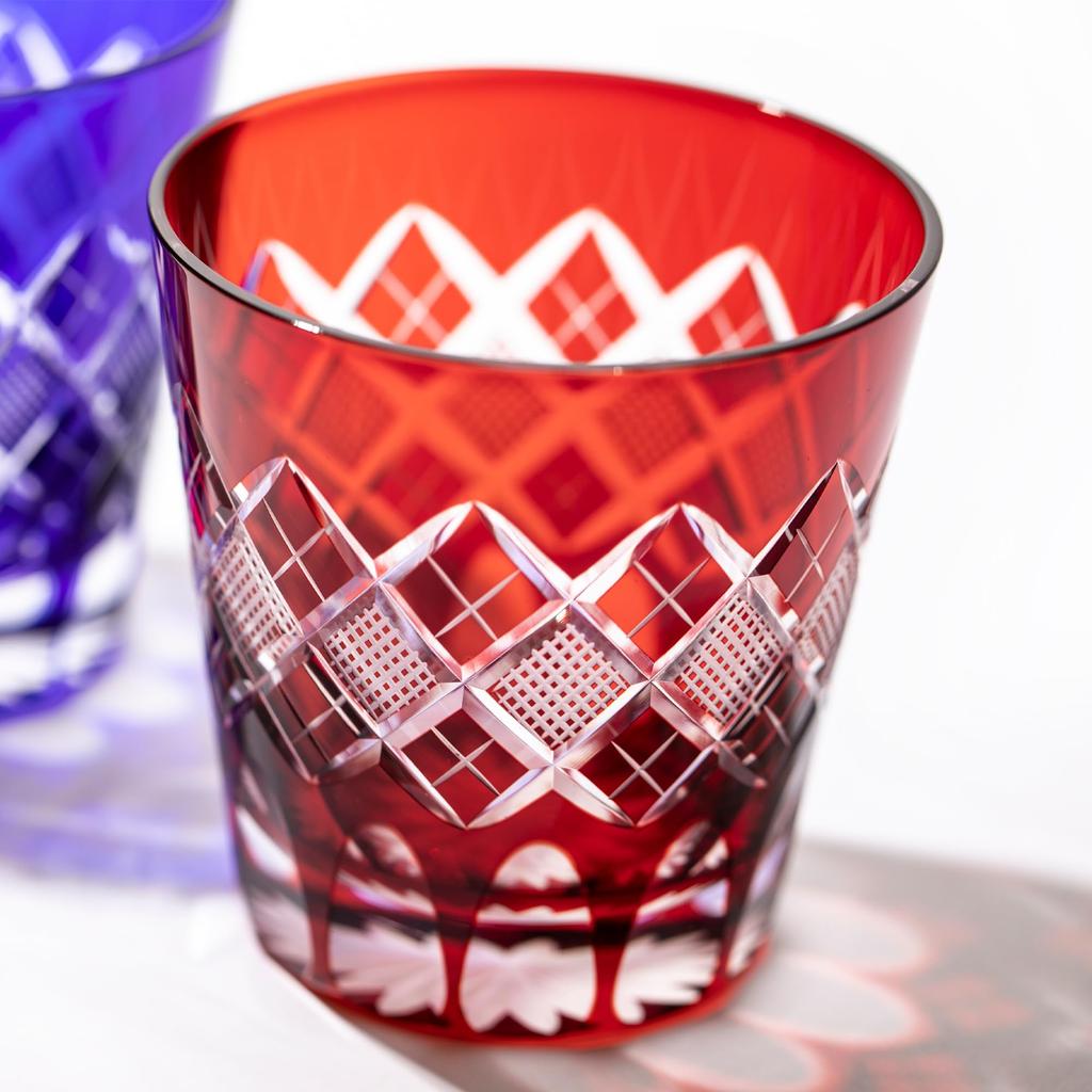 Kobo Edo Kiriko Yarai Uoko Crest Tenkai Old Glass TB90425R Деревянная коробка, сделано в Японии [Официальный представитель Таймуро] (красный)