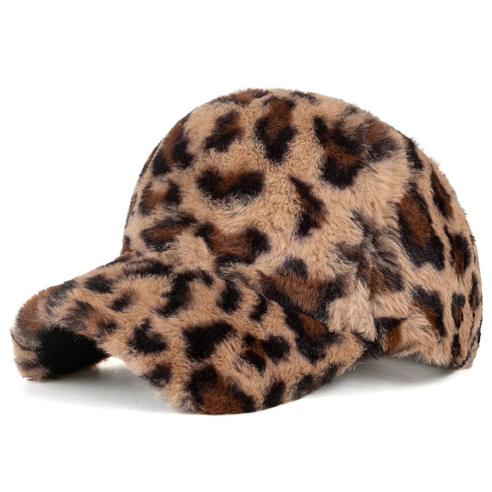 Autumn Winter Women's Warm Leopard Print Hat Fashion Casual Plush Baseball Cap Cute Furry Hat Women.