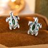 Cute Female Green Turtle Zircon Stone Stud Earrings Silver Color Dainty Gift Wedding Jewelry For Women
