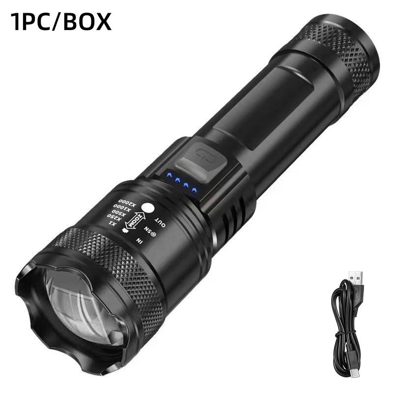 Strong Light Flashlight Portable Rechargeable Super Bright Outdoor Telescopic Zoom Searchlight Far Focus Household LED Lamp