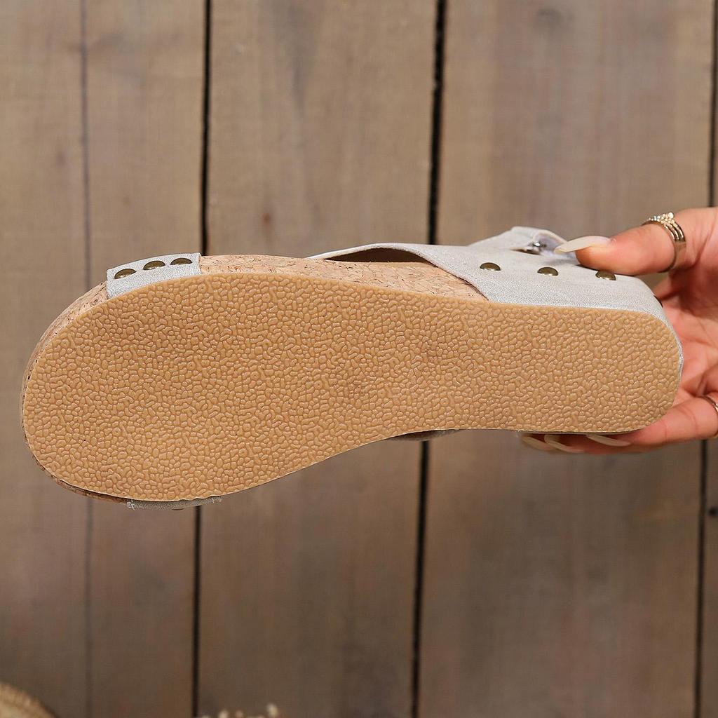 Women's Large Size Slope Heel Sandals Shoes Summer Casual Buckle Design Thick Sole Beach Sandals 35-44