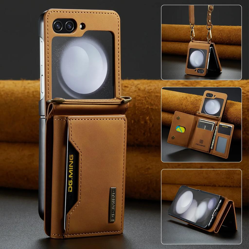 Многофункциональный кожаный чехол-кошелек для карт Samsung Z Flip 6 5 4 3 5G Crossbody Lanyard Phone Bag для Galaxy Z Flip6 Flip5 Flip4