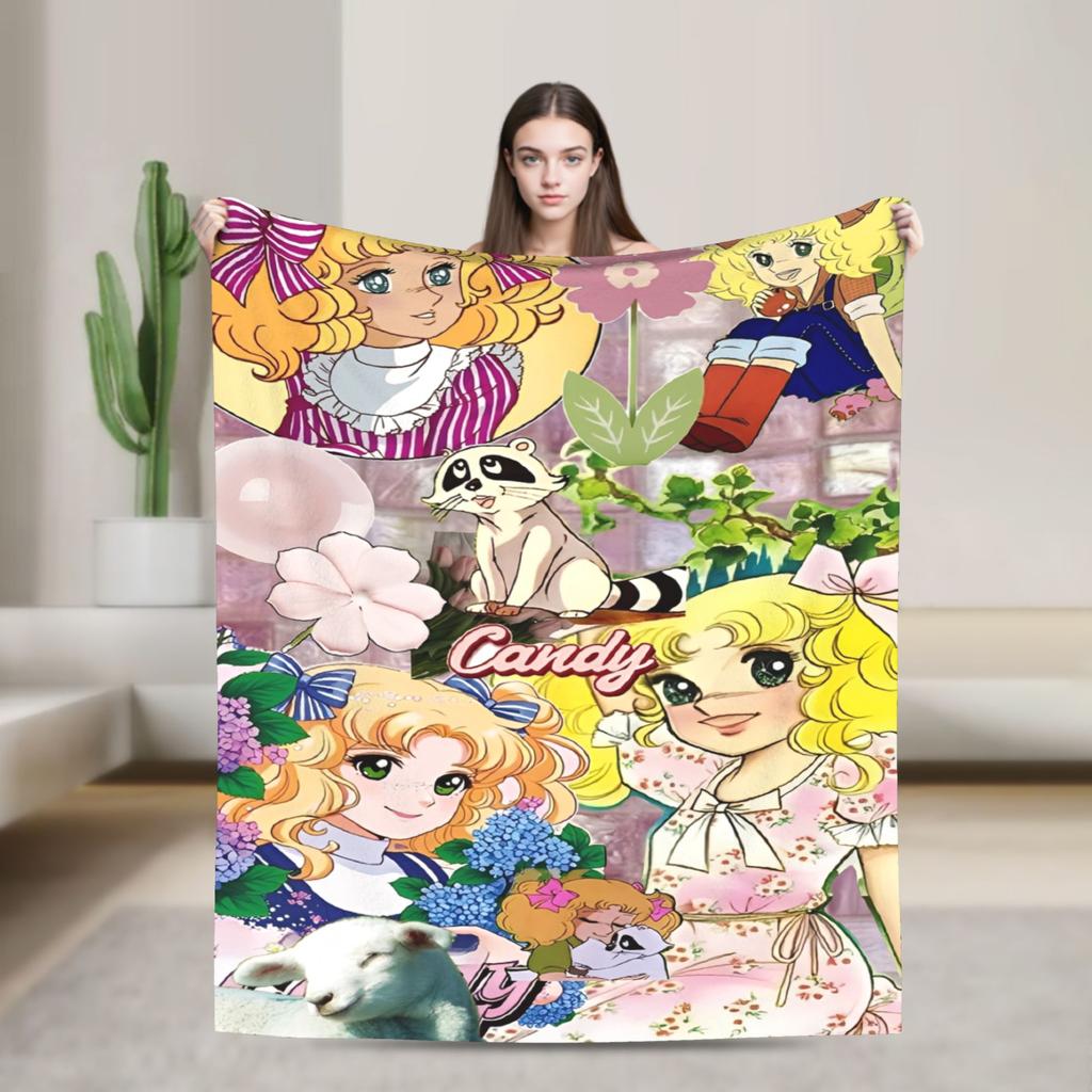 Candy Candy And Terry Anime Blanket Warm Soft Funny Plush Bedding Throws For Couch Bed Travel Flannel Bedspread Bed Cover