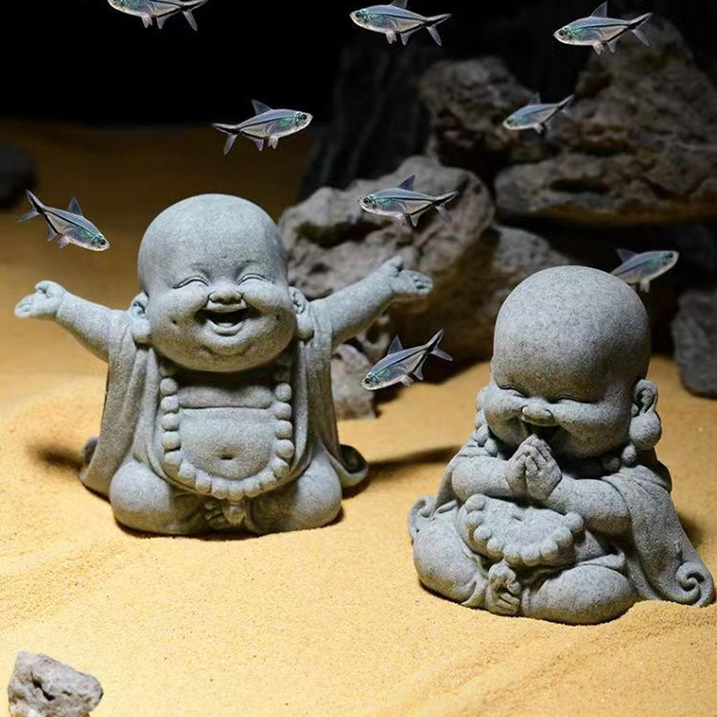 Mini Green Sandstone Buddha Statue Chinese Style Desktop Decoration Small Landscape Fish Tank Ornaments