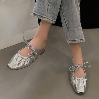 Женская обувь 2024 года, горячая распродажа, женские тапочки на шнуровке, осенние, закрытый носок, однотонные, плиссированные, на толстом каблуке, лаконичные повседневные туфли для женщин