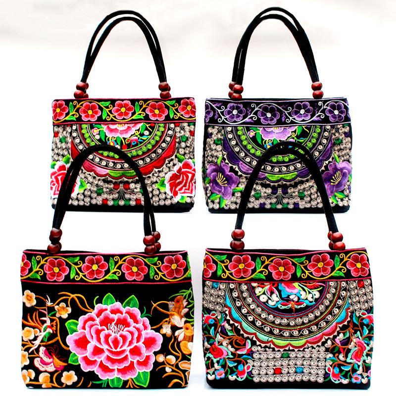2024 Новая мода вышитые женские маленькие сумки этнические цветочные вышитые женские сумки вышитые сумки сумка-ведро