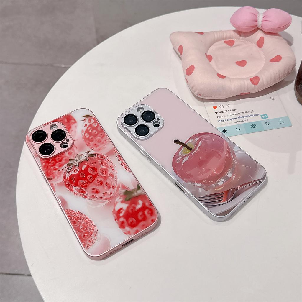 For iPhone 15 Pro Case Mirror Painted Fruit Pattern TPU+Acrylic Phone Cover