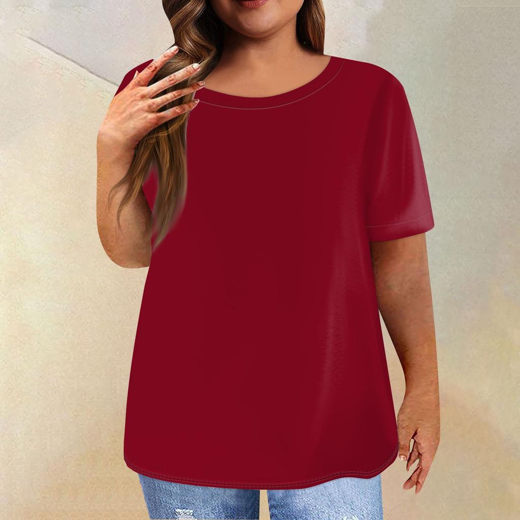Женская рубашка с коротким рукавом, круглый вырез, футболка больших размеров, однотонные повседневные топы