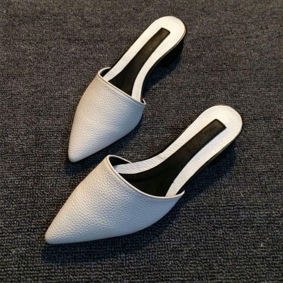 Мягкая кожа удобная заостренная голова сумка голова толстый каблук Интернет знаменитости тапочки женская летняя одежда плоский каблук перетаскивание сандалии сандалии f