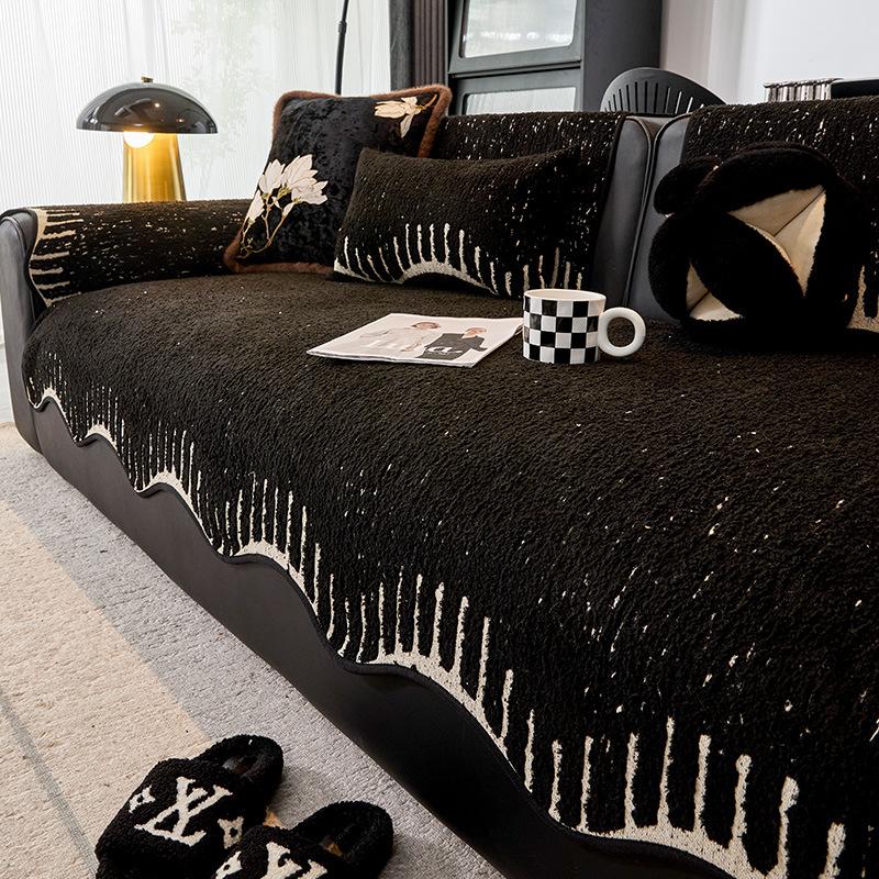 Autumn And Winter Plush New Curved Edge Sofa Cushion Plush Thickened Non-Slip Advanced Sense Irregular Straight Row Seat Cushion Cover Cloth