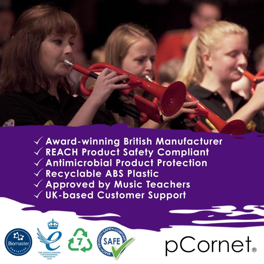 PInstruments Пластиковый духовой инструмент Корнет pCornet Bb Тон Легкий Высокопрочный ABS Биопокрытие Антибактериальное PCORNET1B Синяя сумка и