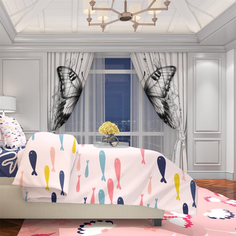 2 шт. - Нарисованная бабочка - Печатная штора - 100% полиэстер, подходит для штор в спальню и декора гостиной.