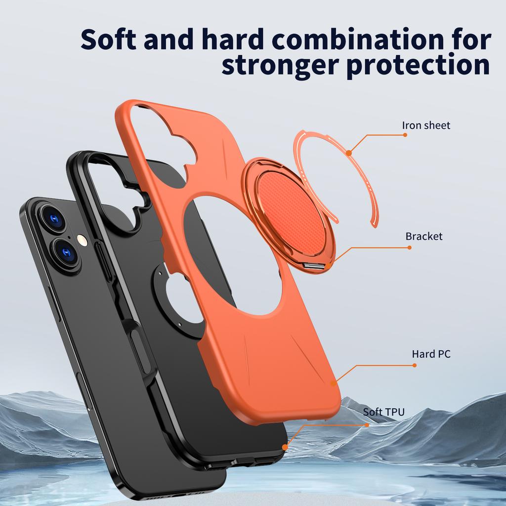 For iPhone 17 Magnetic Case Rotating Kickstand TPU+PC Phone Cover