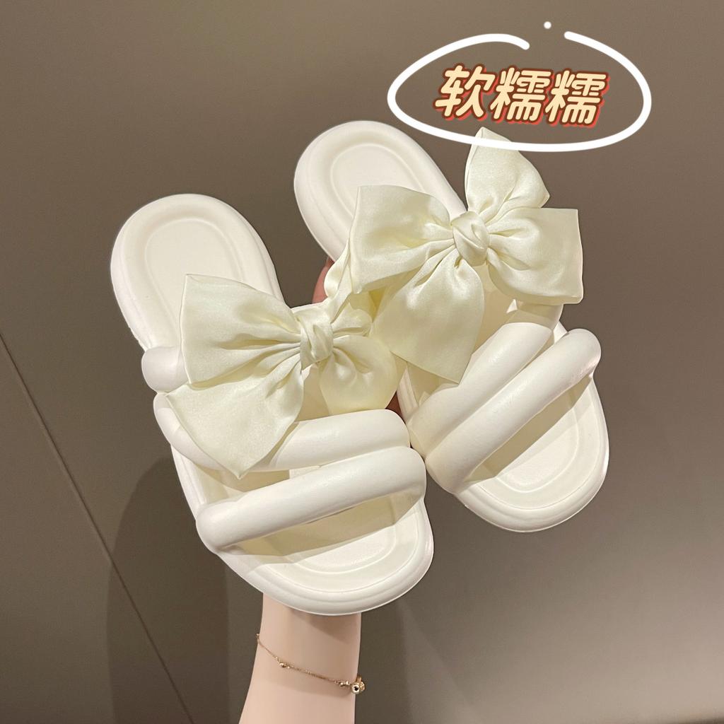 Мода 2024 Лето Лидеры Распродажи Корейская Мода Бантики Плоские Тапочки Для Женщин Мягкая Подошва Повседневные Пляжные Сандалии De Mujer Нескользящие Главная