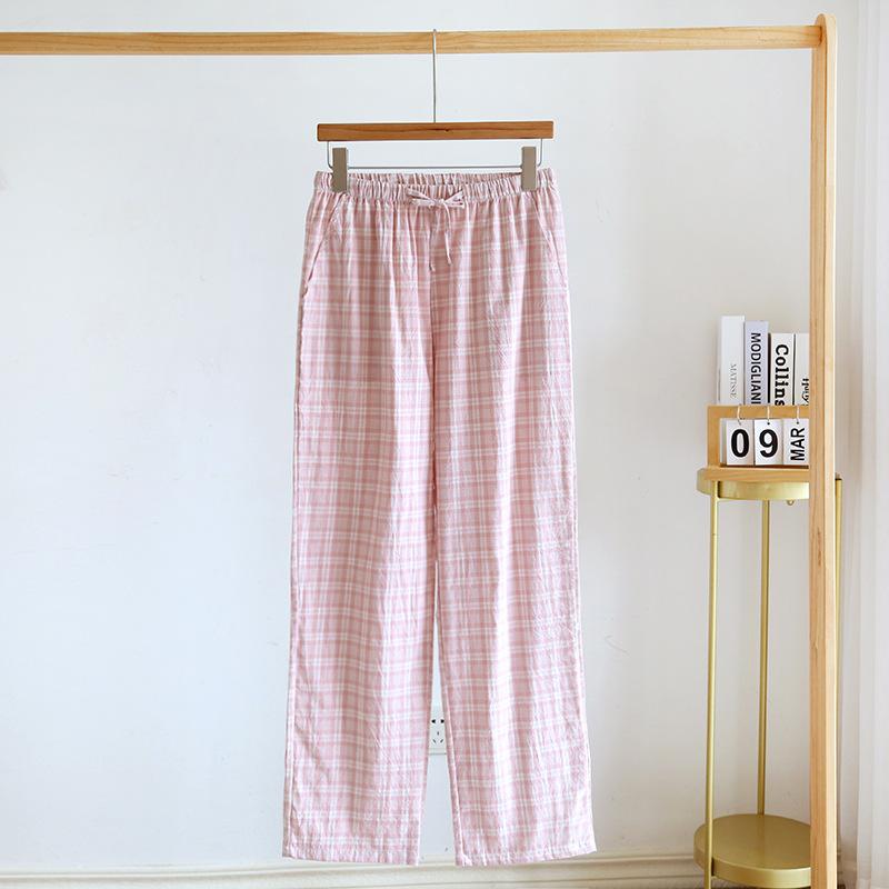 2025 New Spring/Summer Couple Sleeper Pants 100% Cotton Gauze Couple Pants Thin Japanese Checkered Home Pants Bottoms Womens