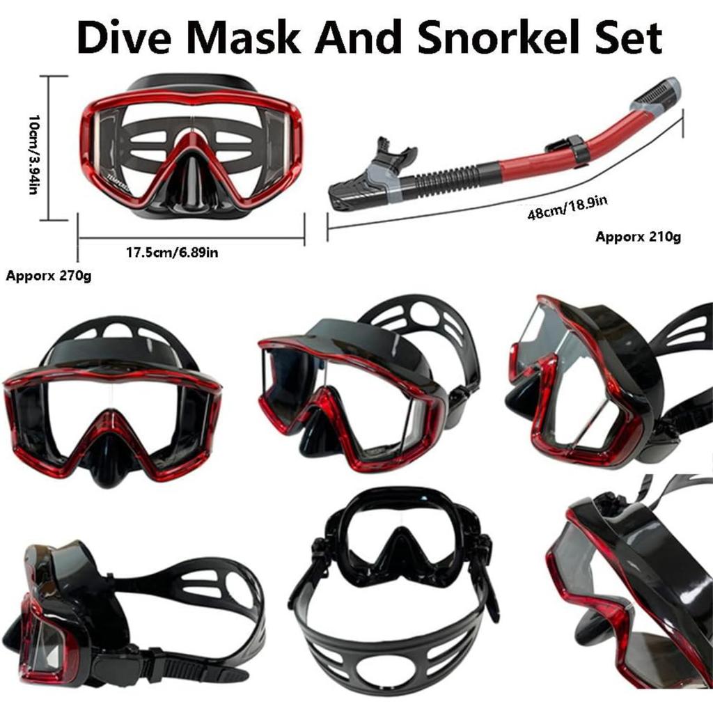 Snorkeling Gear for Adults, Snorkel Diving Mask Panoramic, Anti-Fog Tempered Glass Freedive Mask Diving Mask, Portable Dry Snorkel Set for Diving