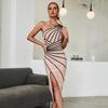 Women's Sexy One-Shoulder Striped Bandage Dress with Slit