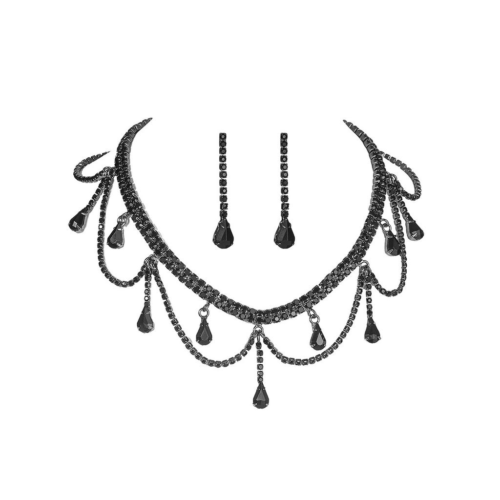 Fashion Claw Chain Black Chain Necklace Earrings Set Premium Feeling Necklace Earrings Two Piece Bridal Jewellery Set