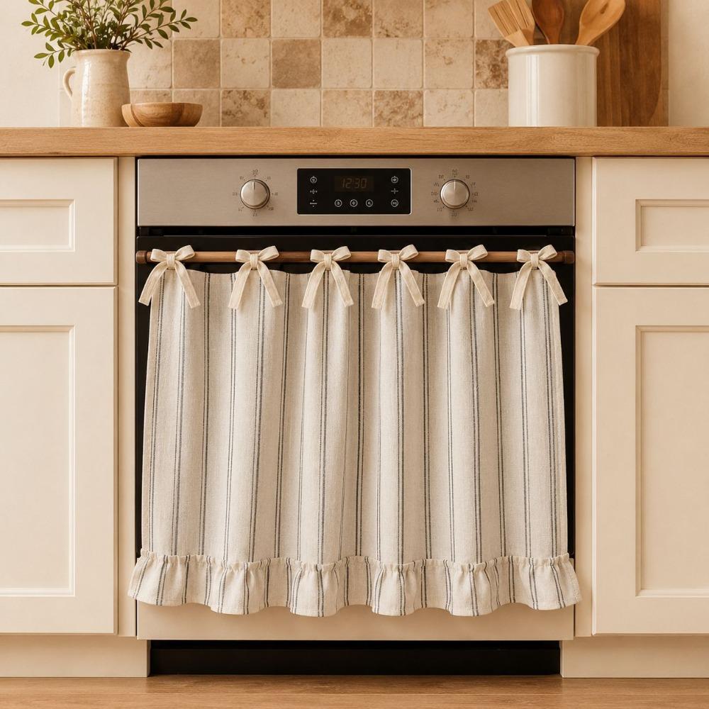 Pastoral Style Kitchen Stove Cover Skirt Handmade Stove Decor Valance Cabinet Curtain Small Window