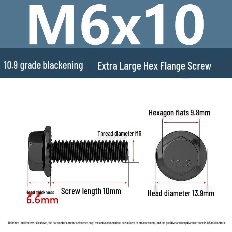 Yigu Grade 10.9 High-Strength Oversized Black Hex Flange Screw with Anti-Slip Washer (M6-M12)