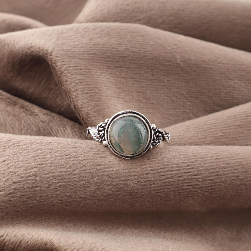 Moss Agate Gemstone Ring Jewelry, 925 Solid Sterling Silver Ring Jewelry, Handmade Artisan Jewelry For Wedding Gift