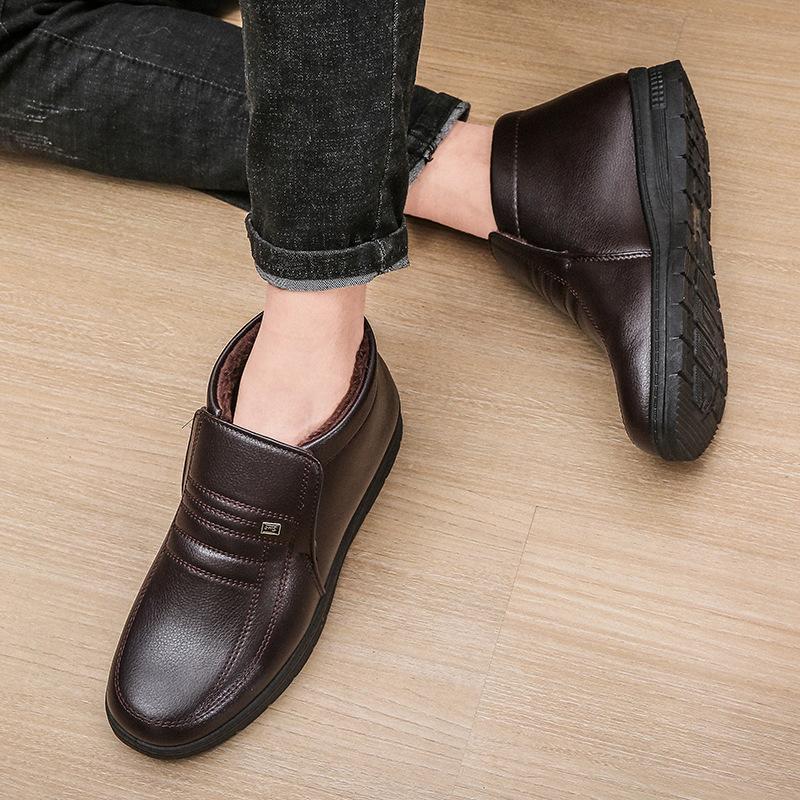 Cotton Shoes Men's Winter Velvet Warm Men's Cotton Shoes High-top Thick-soled Non-slip Snow Boots Middle-aged and Elderly Father Leather Cotton Shoes