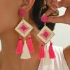 1 пара женских модных сережек-капель из полиэстера с длинной кисточкой в стиле бохо, плетеные вручную, подходят для подарка