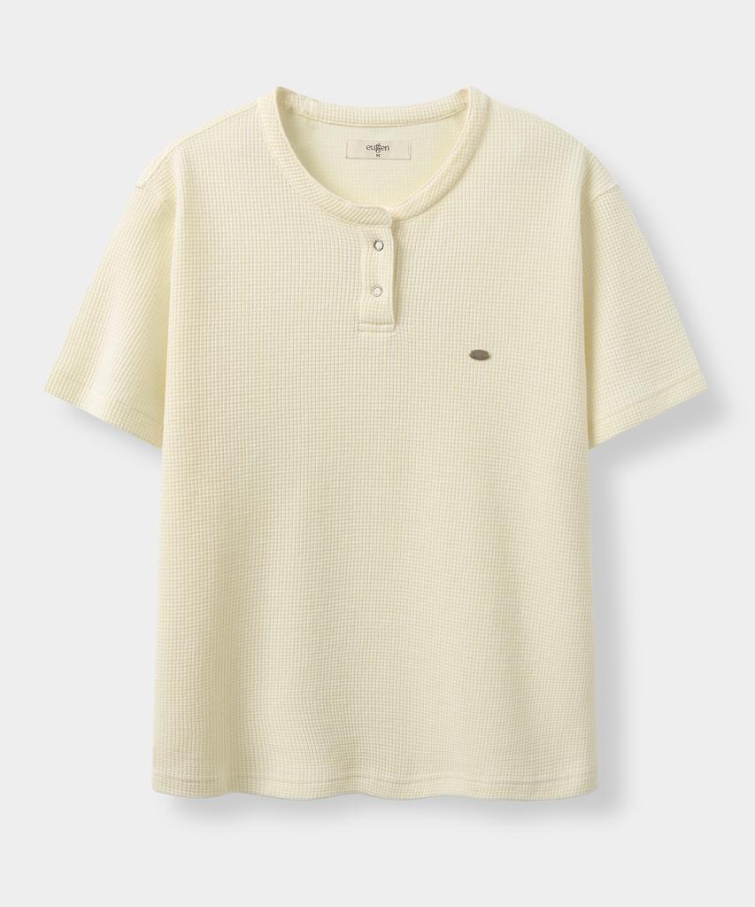 Waffle Henley с коротким рукавом_Кремовый