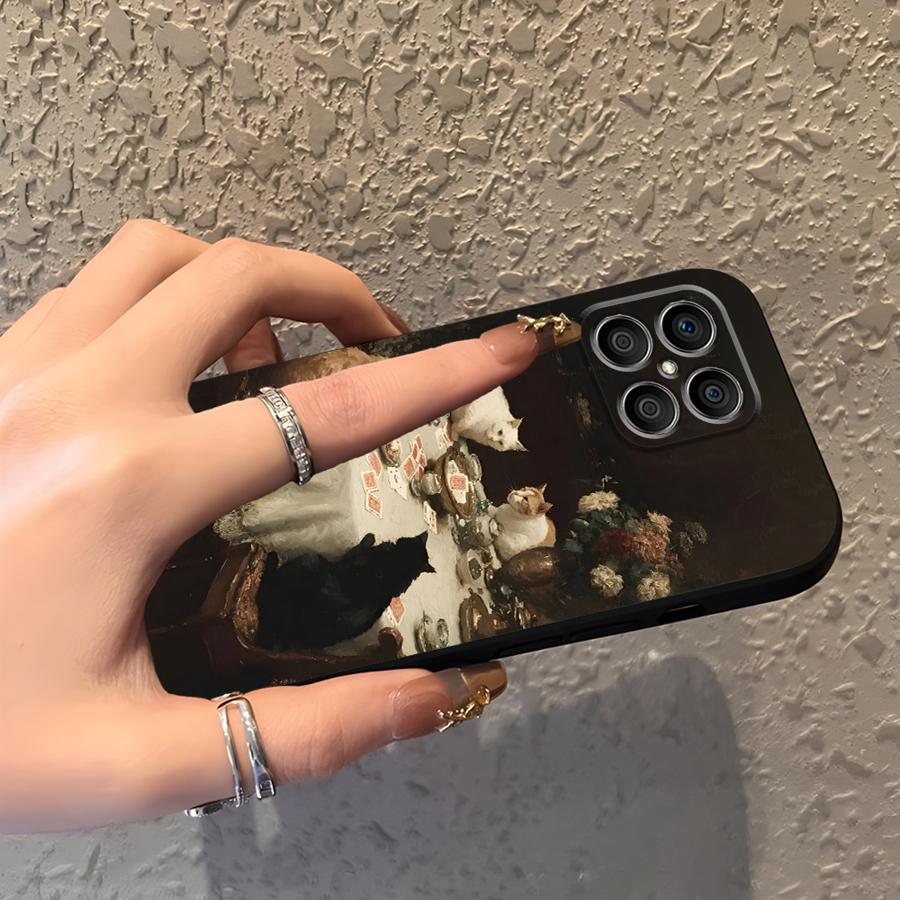 Чехол для Honor 200 400 Lite 8X X5b X8 X6 70 X9a X7 Magic5Lite 90 Funda Чехол для телефона Мультяшный Масляная живопись Кот