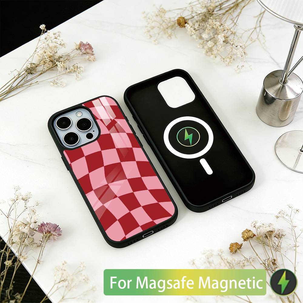Однотонный клетчатый чехол для телефона для iPhone17,16,15,14,13,12,11 Plus,Pro Магнитный для Magsafe Беспроводная зарядка