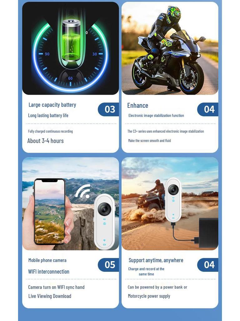 Экшн-камера для большого пальца для велоспорта и альпинизма - HD 1080p сверхширокоугольная