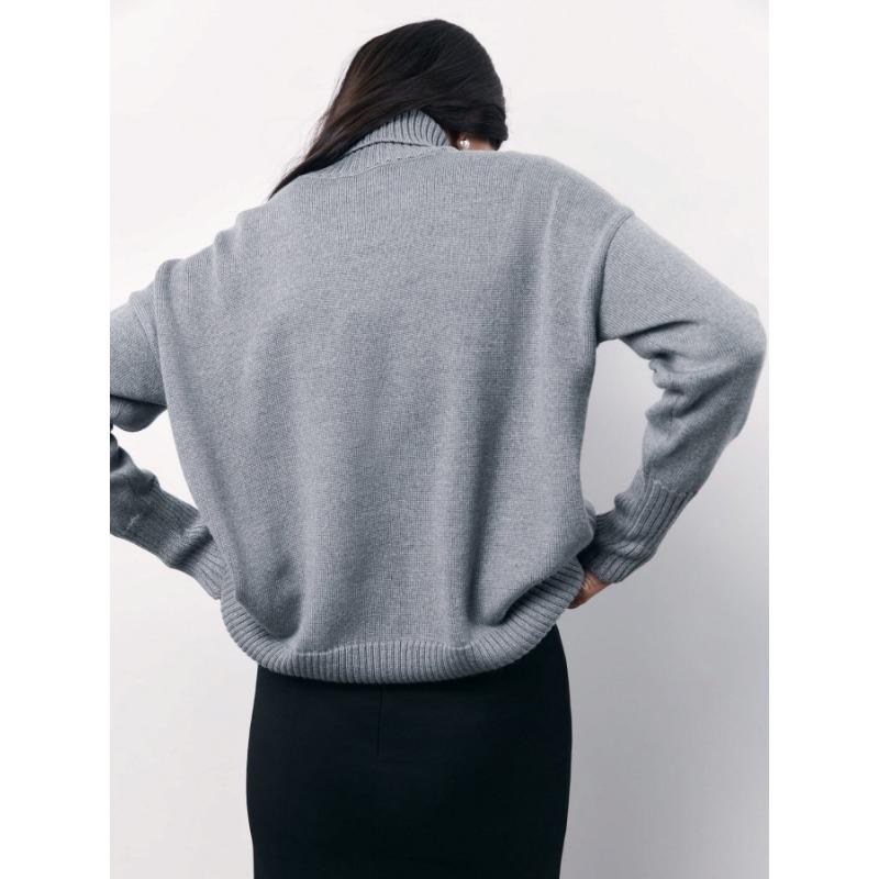 Женский осенне-зимний свободный вязаный свитер с высоким воротом
