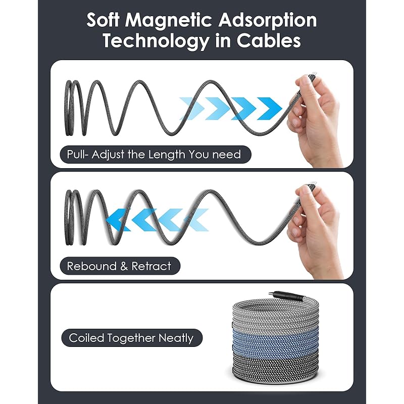 Magtame Usb C Cable Fast Charging Magnetic Attraction Prevents Tangling Type C Cable 60W/PD Compatible Shape Memory Usbc&usbc Cable Metal Connector