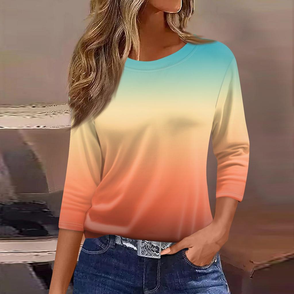 Женская модная повседневная свободная футболка с круглым вырезом и рукавами 3/4 с принтом, женский топ