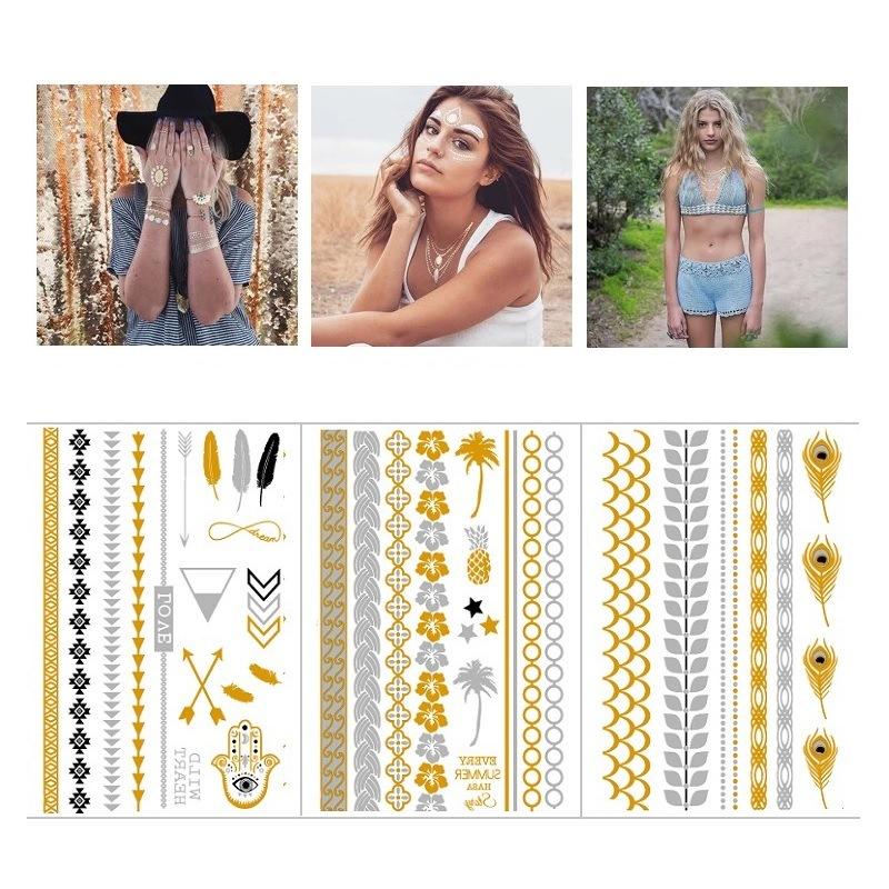 Yh ретро большая бронзовая татуировка наклейка водонепроницаемая татуировка наклейка Amazon набор горячая серебристая цветная печать наклейка