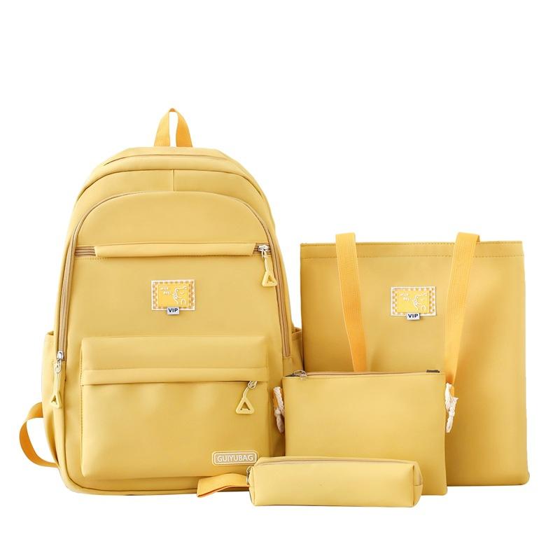 New Schoolbag Simple Solid Color Backpack for Girls Campus Students Four Piece Schoolbag Fashionable Travel Backpack
