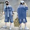 Boys Denim Suit Summer Clothes New Children's Short Sleeve Shirt + Shorts Sports Korean Tracksuit Sets Kids Luxury Clothing Suit
