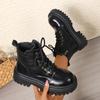 Модные женские черные ботинки на платформе в стиле милитари, модные ботильоны на шнуровке и молнии из ПУ кожи, женская обувь на толстой подошве с нескользящей подошвой, осенне-зимняя обувь